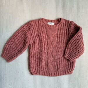 Sproet & Sprout Chunky Knit Sweater, Pink Cable Knit Cozy Toddler,  2Y